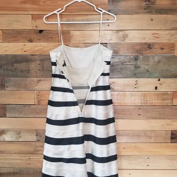 BCBG Black & White Striped Tiered, Strapless A-Line - Picture 3 of 5